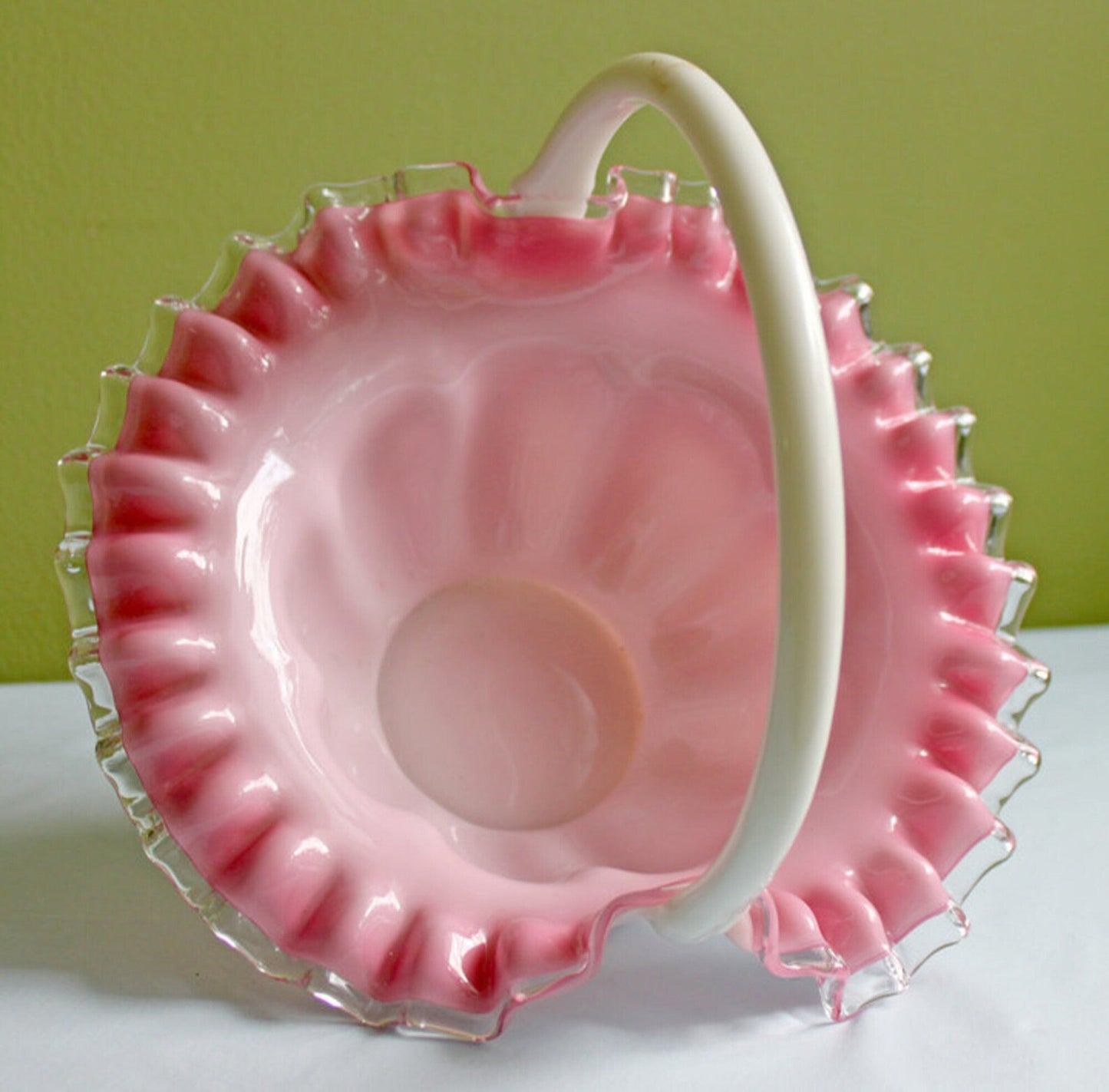 Fenton Milk Glass Footed Bowl with Silver Crest Ruffled Edge. Milk Glass Collectible Compote by Fenton.