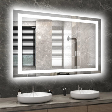 Hivone LED Bathroom Mirror with Lights 40x34 Wall Vanity LED Mirror Stepless DimmableDouble Front and BacklightAnti-FogMemory Smart Mirror for Bathroom