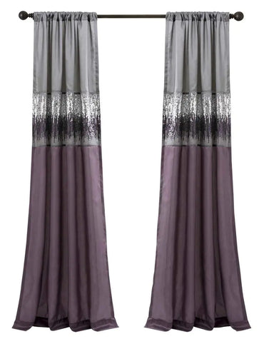 Lush Decor Night Sky Window Curtain Panel Single 42" W x 108" L Purple & Gray - Sequin Curtains - Sparkle & Color Block Design - Modern Glam Decor - Extra Long Curtains For Bedroom & Living Room
