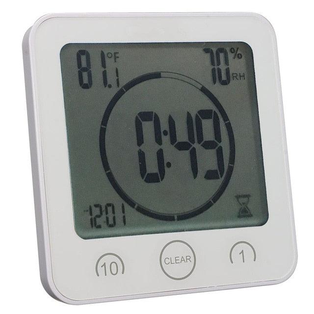 LCD Screen Waterproof Digital Bathroom Digital Bathroom Shower Kitchen Clock Timer with Alarm Waterproof for Water Splashes Visual Countdown Timer Time Management Wall Clock Temperature Humidity Countdown Time Function Wash Shower Hanging Clocks Timer