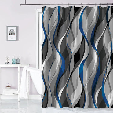 weesire Blue and Grey Shower Curtain for Bathroom Blue and Black Shower Curtain Fabric Modern Abstract Striped Minimalist Bath Curtains Waterproof Shower Curtains Set Black Gray Blue 72 x 72 Inch