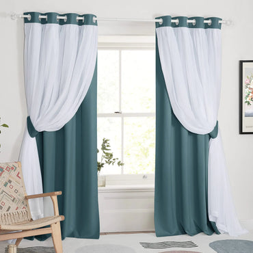 PONY DANCE Nursery Curtains Pink - Curtains for Bedroom Decor Aesthetic Cute Double Layer with Sheer Overlay Windows Covering 52 x 84 inches Slateblue 2 Panels