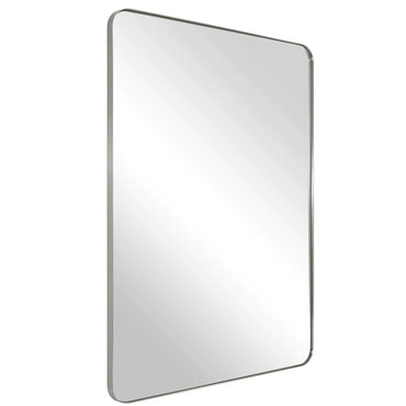 ANDY STAR Brushed Nickel Mirror for Bathroom 22"x30" Silver Metal Frame Wall Mirror Rectangular Stainless Steel Rounded Corner Mirror with 1’’ Deep Set Design Hangs Horizontal Or Vertical