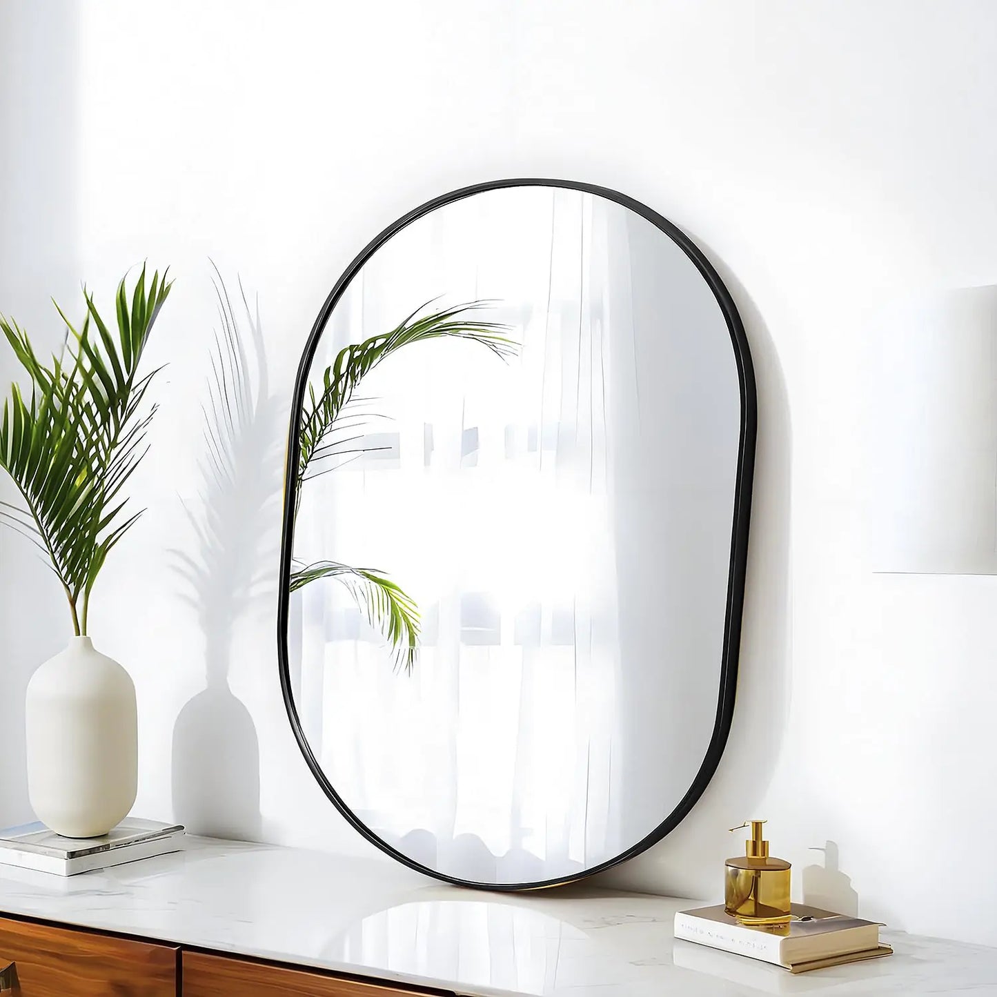 SCWF-GZ 24x16 Mirror Runway Oval Wall Mounted Aluminum Alloy Metal Frame Rectangle Mirrors for Entryway Bedroom Bathroom Living Room 24 16 inch Black