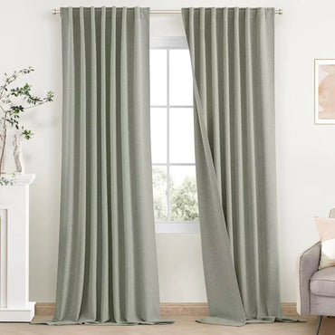 SimpleHome 100% Blackout Linen Sage Green Curtains 108 Inch LengthFarmhouse Back Tab Living Room CurtainsTextured Rod Pocket Bedroom Curtains2 Panels52" W x 108" L
