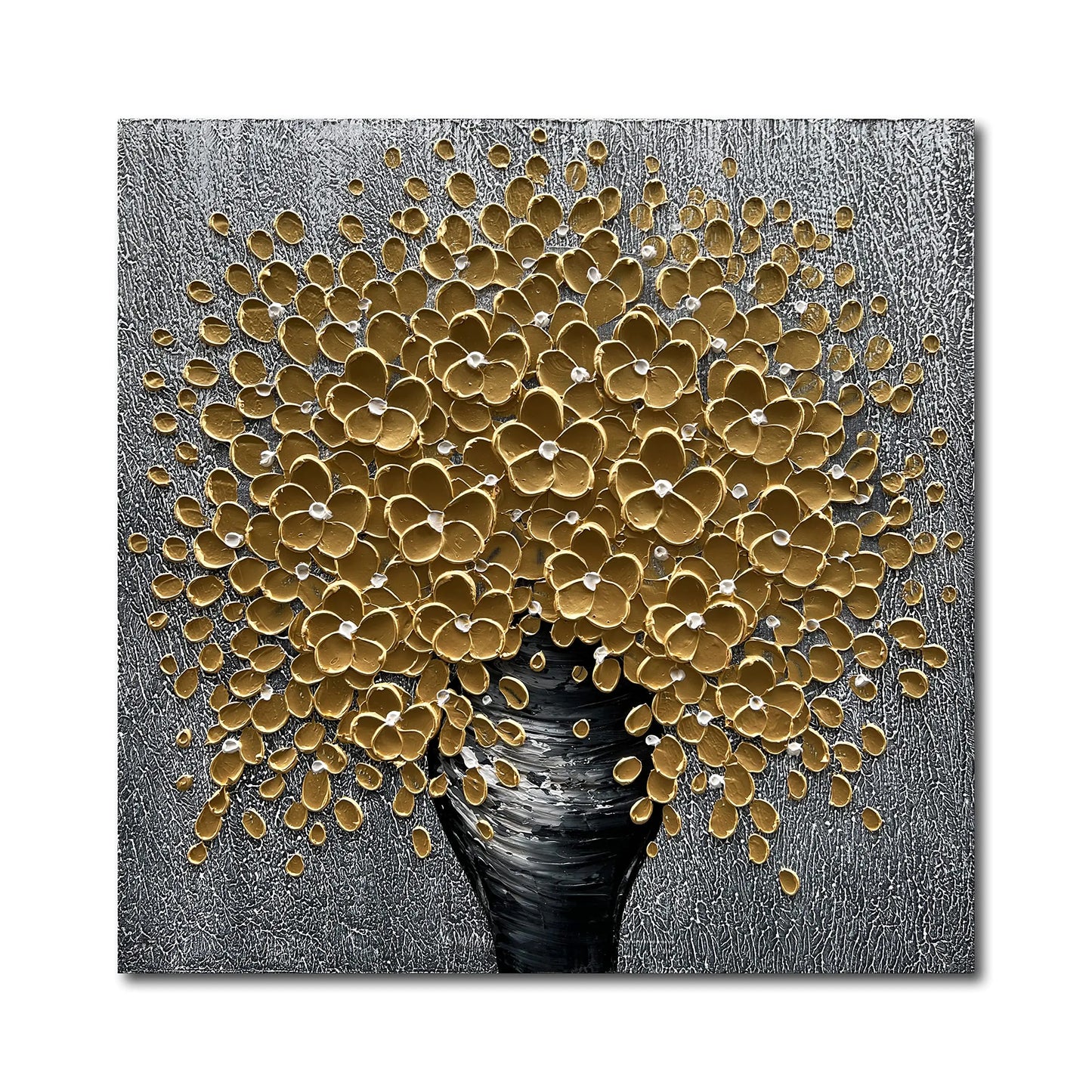 Epicler 24x24 inch Hand-Painted 3D Modern Flower Oil Painting Wall Dark Gold Flower Art Oil Painting Contemporary Abstract Oil Painting Wall Decoration of Living Room Dining Room and Bedroom