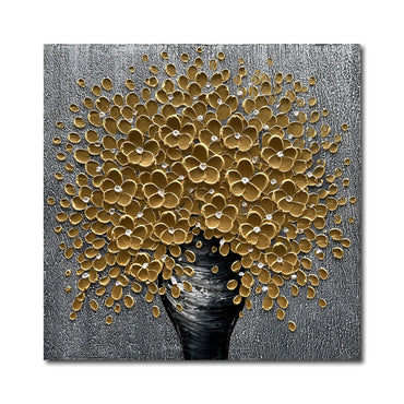 Epicler 24x24 inch Hand-Painted 3D Modern Flower Oil Painting Wall Dark Gold Flower Art Oil Painting Contemporary Abstract Oil Painting Wall Decoration of Living Room Dining Room and Bedroom