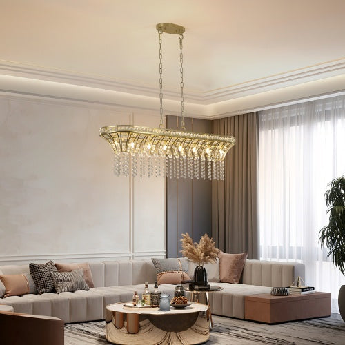 Modern Champagne Gold Kitchen Island Lamp - Oval Crystal Ceiling Chandelier Unavailable Platform- Temu