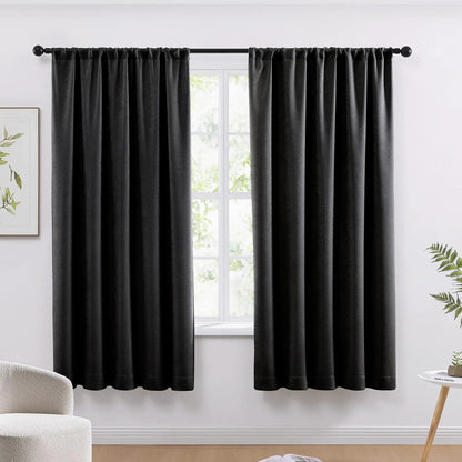 WRENSONGE Blackout Curtains for Bedroom Black Blackout Curtains 72 Inch Long for Living Room Windows Kitchen Room Easy Rod Pocket Curtain Modern Room Darkening Curtains 2 Panels Set