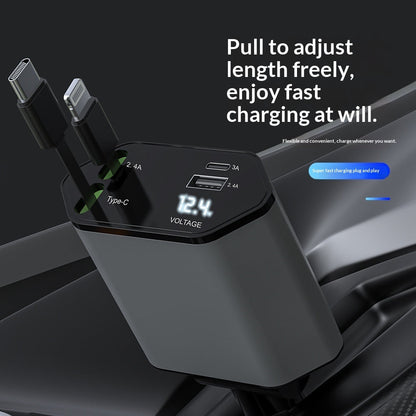 4 In 1 Retractable Car Charger Fast Car Phone Charger 120W With USB Type C Cable