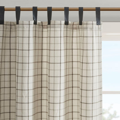 Plaid Faux Leather Tab Top Curtain Panel with Fleece Lining