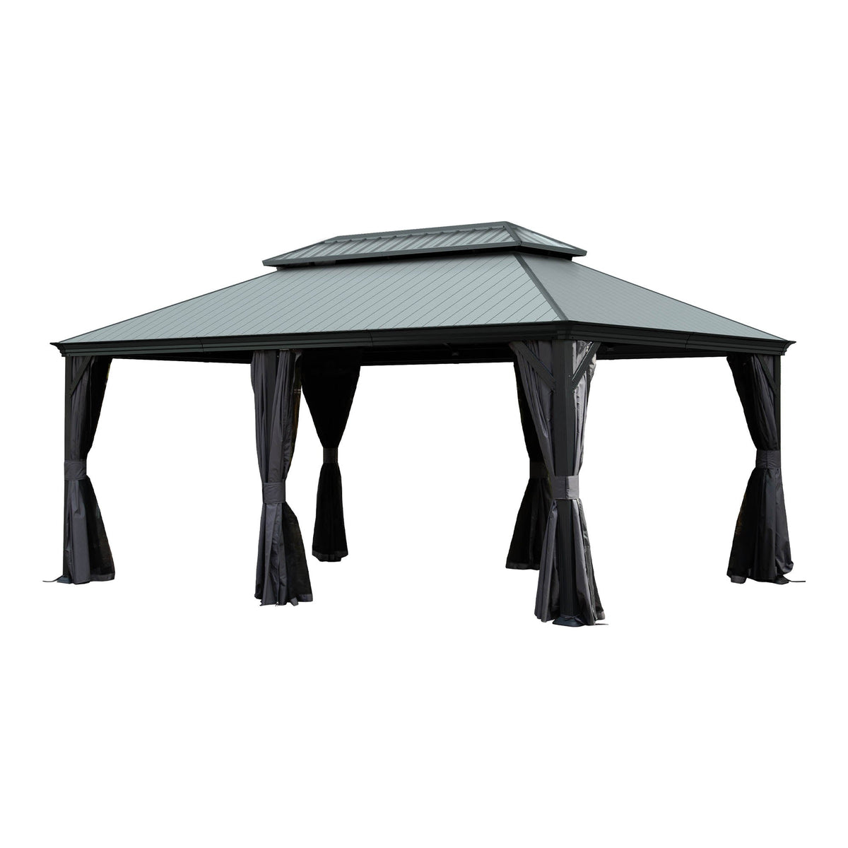 12'x18' Hardtop Gazebo with Resin Roof, Curtains, and Mosquito Netting