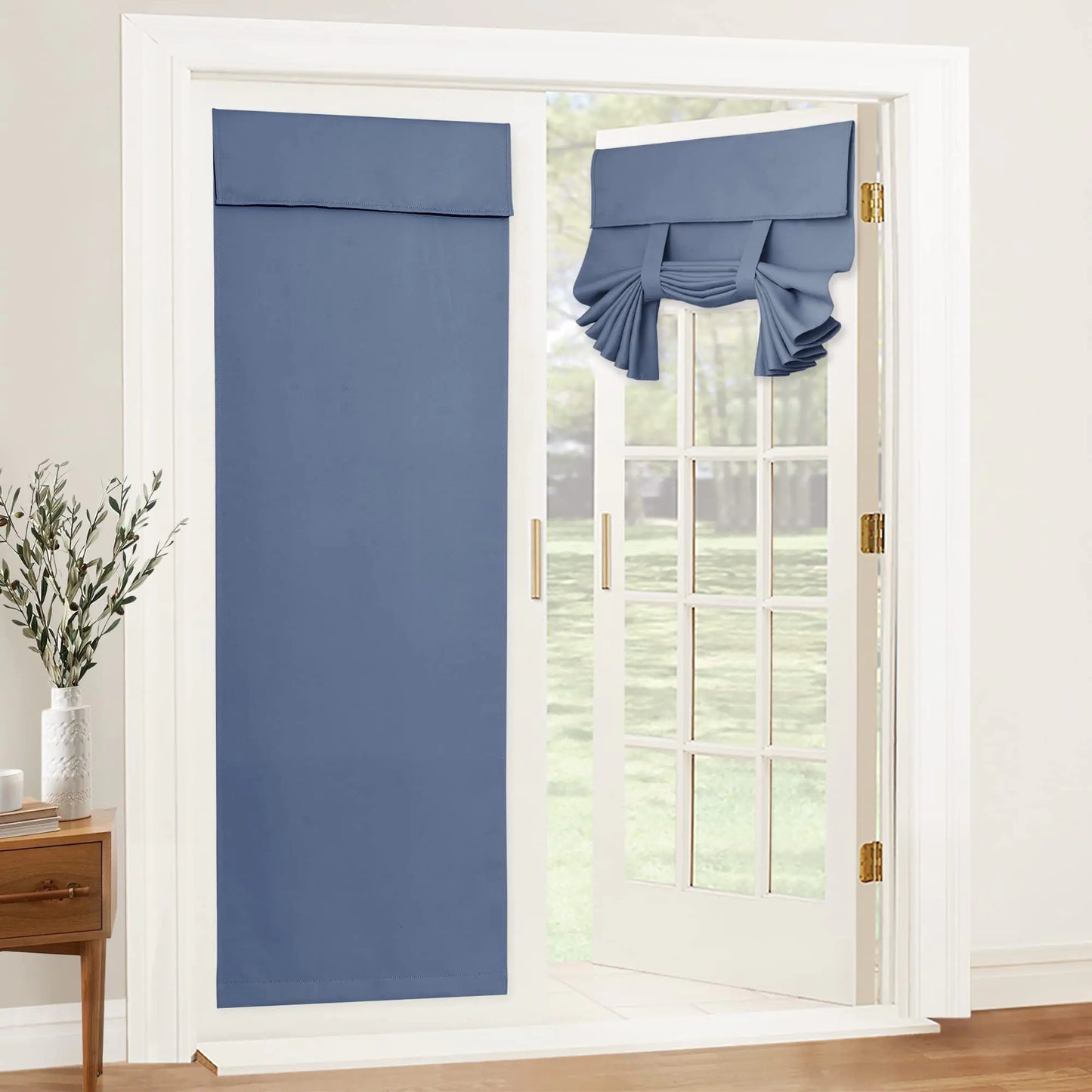 RYB HOME 2 Panels Front Door Curtains - Thermal Insulated Curtain for Tricia Window Decor Room Darkening Drapery for Double French Door Glass Door Curtains Full Privacy 26 x 69 Stone Blue