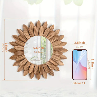 12-Inch Rustic Wooden Wall-Mounted Vanity Mirror