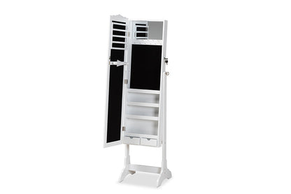 Baxton Studio Madigan Modern and Contemporary White Finished Wood Jewelry Armoire with Mirror