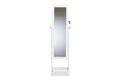 Baxton Studio Madigan Modern and Contemporary White Finished Wood Jewelry Armoire with Mirror