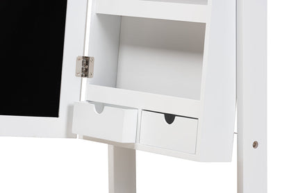 Baxton Studio Madigan Modern and Contemporary White Finished Wood Jewelry Armoire with Mirror