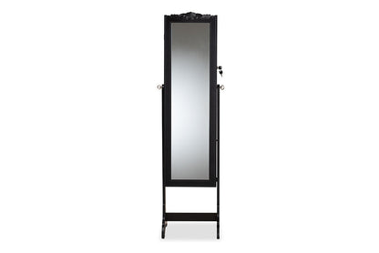 Baxton Studio Madigan Modern and Contemporary Black Finished Wood Jewelry Armoire with Mirror