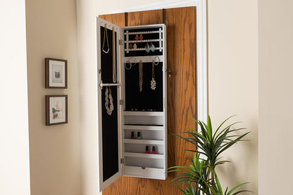 Baxton Studio Richelle Modern and Contemporary White Finished Wood Hanging Jewelry Armoire with Mirror