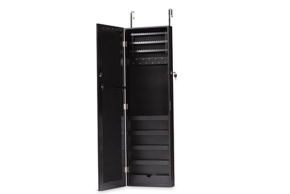 Baxton Studio Richelle Modern and Contemporary Black Finished Wood Hanging Jewelry Armoire with Mirror