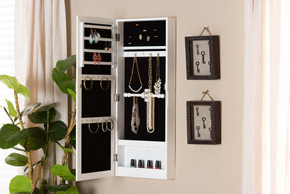 Baxton Studio Pontus Modern and Contemporary White Finished Wood Wall-Mountable Jewelry Armoire with Mirror