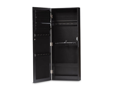Baxton Studio Pontus Modern and Contemporary Black Finished Wood Wall-Mountable Jewelry Armoire with Mirror