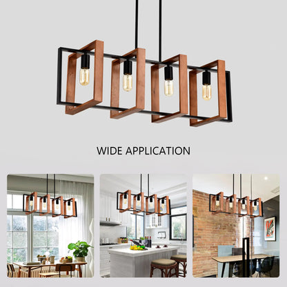 Rustic Rectangular Wood & Metal Pendant Light