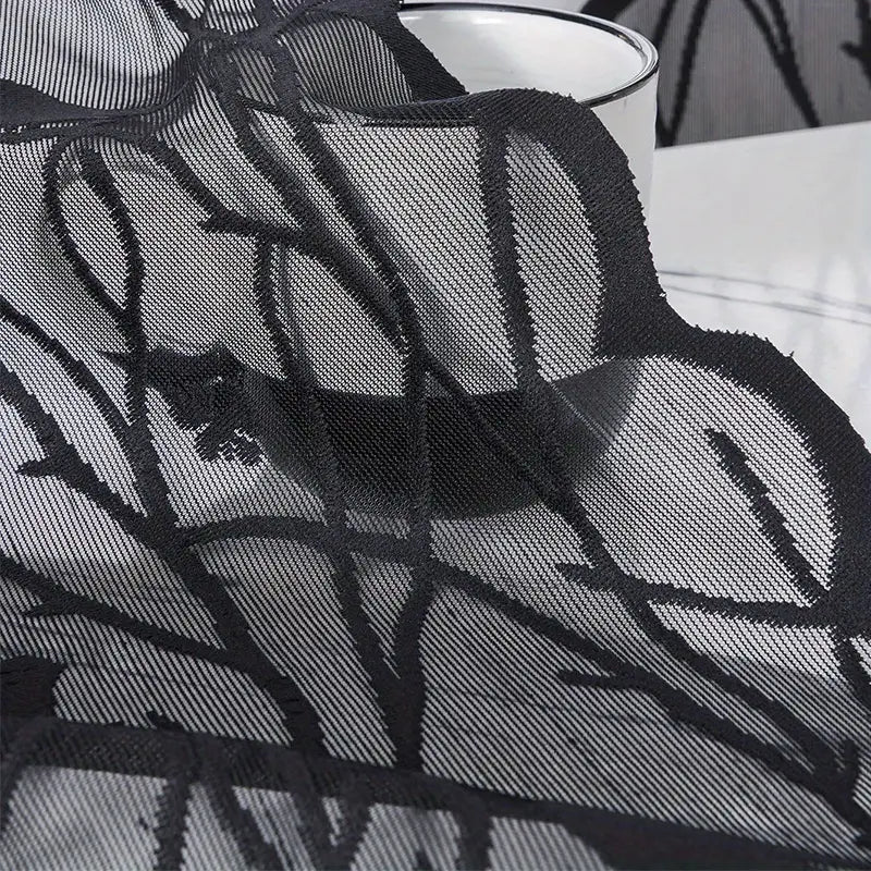 Elegant Black Lace Bird Pattern Sheer Curtains (Grommet Top)