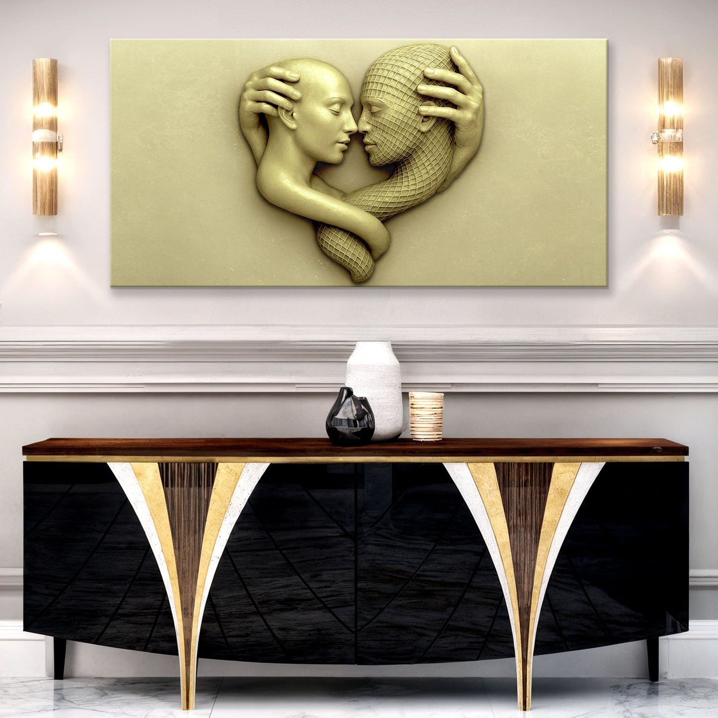 Abstract Lovers: A Study in Devotion Wall Art