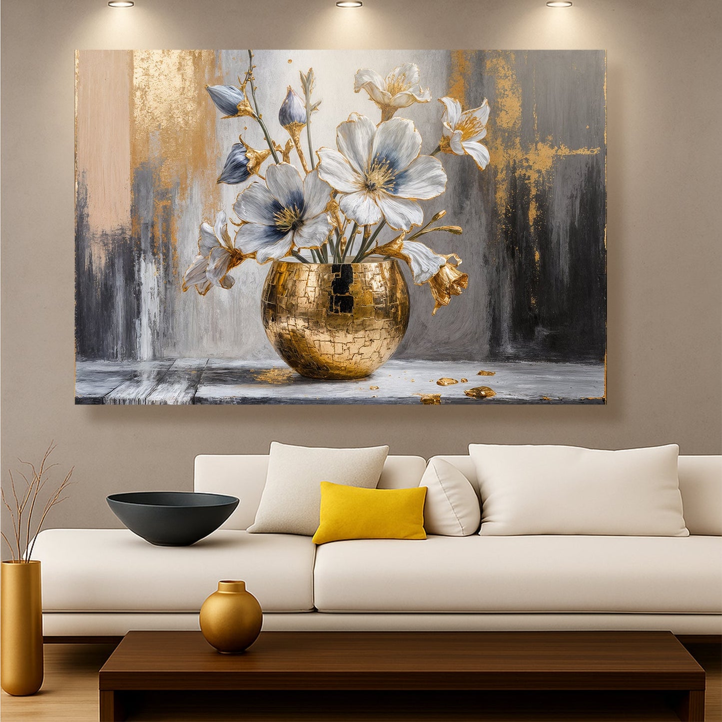 Gilded Magnolia Bloom Abstract Art