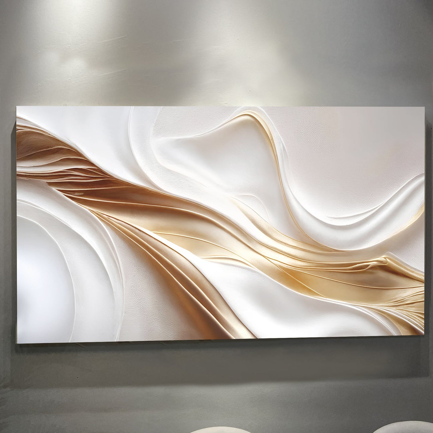 Golden Linework on White Wall Art