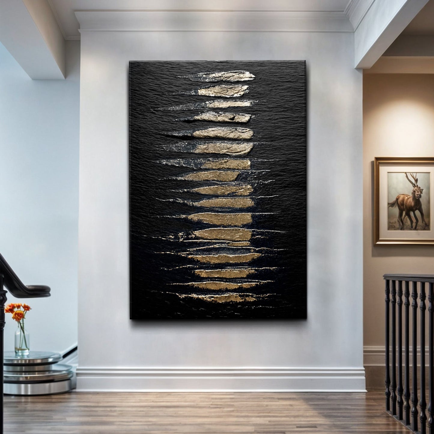 Gilded Linework on Black Wall Art
