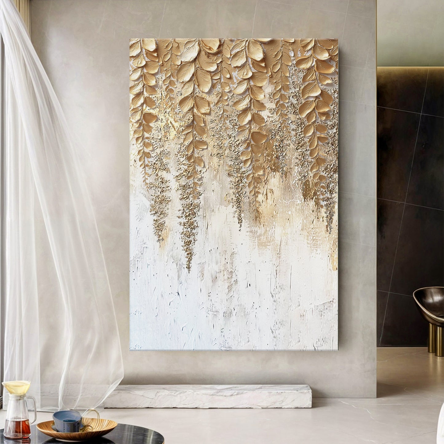 Cascading Gold Wisteria Wall Art