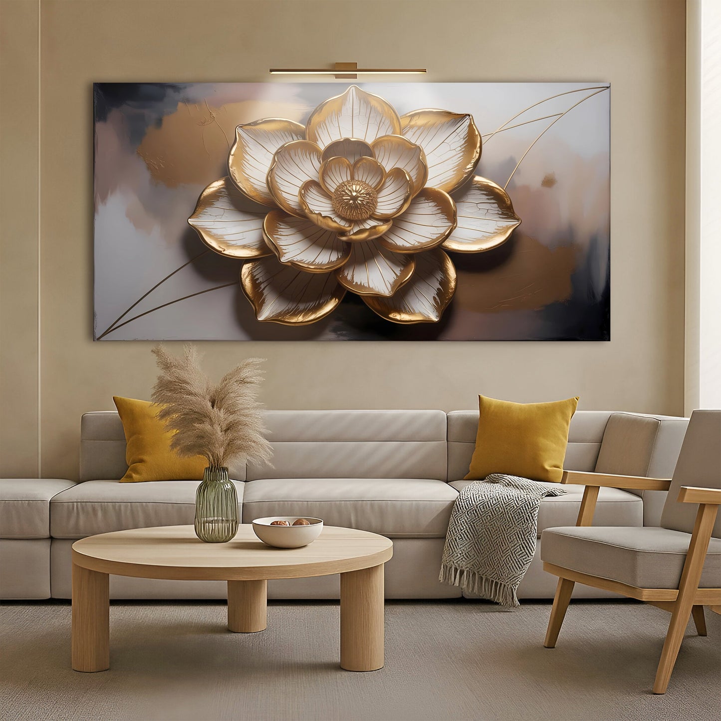 Golden Lotus Linework Wall Art