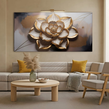 Golden Lotus Linework Wall Art