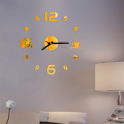 20 Inch Wall Clock Round Style Number Coffee Tea Cup Modern Large Silent Wall Stickers for Hall and Bedroom Home Decorations Arabic Numeral Wall Clocks Acrylic Mirror Stickers/Home Decor Design Acrylic Wall Clock Stickers Home Living Room Decoration