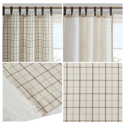 Plaid Faux Leather Tab Top Curtain Panel with Fleece Lining