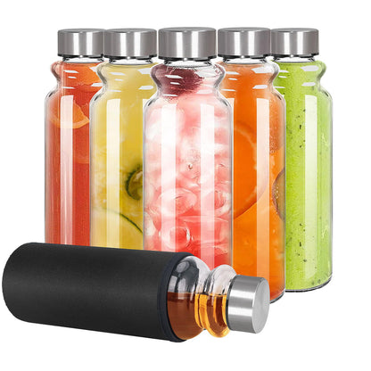 GoldArea Glass Water Bottles - 3 Packs 18oz Glass Bottles with Lids for Juice Juice Cleanses and Reusable Juicing Bottles，Wide Mouth Liquid Storage Containers for Refrigerator