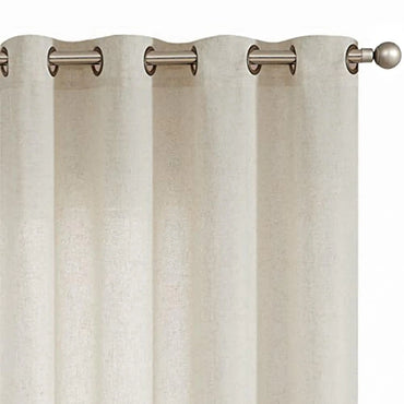 COLLACT Linen Curtains 90 Inches Long for Living Room Beige Farmhouse Flax Linen Curtains for Bedroom Light Filtering Semi Sheer Privacy Drapes Grommet Top Window Treatments W50 x L90 2 Panels Crude