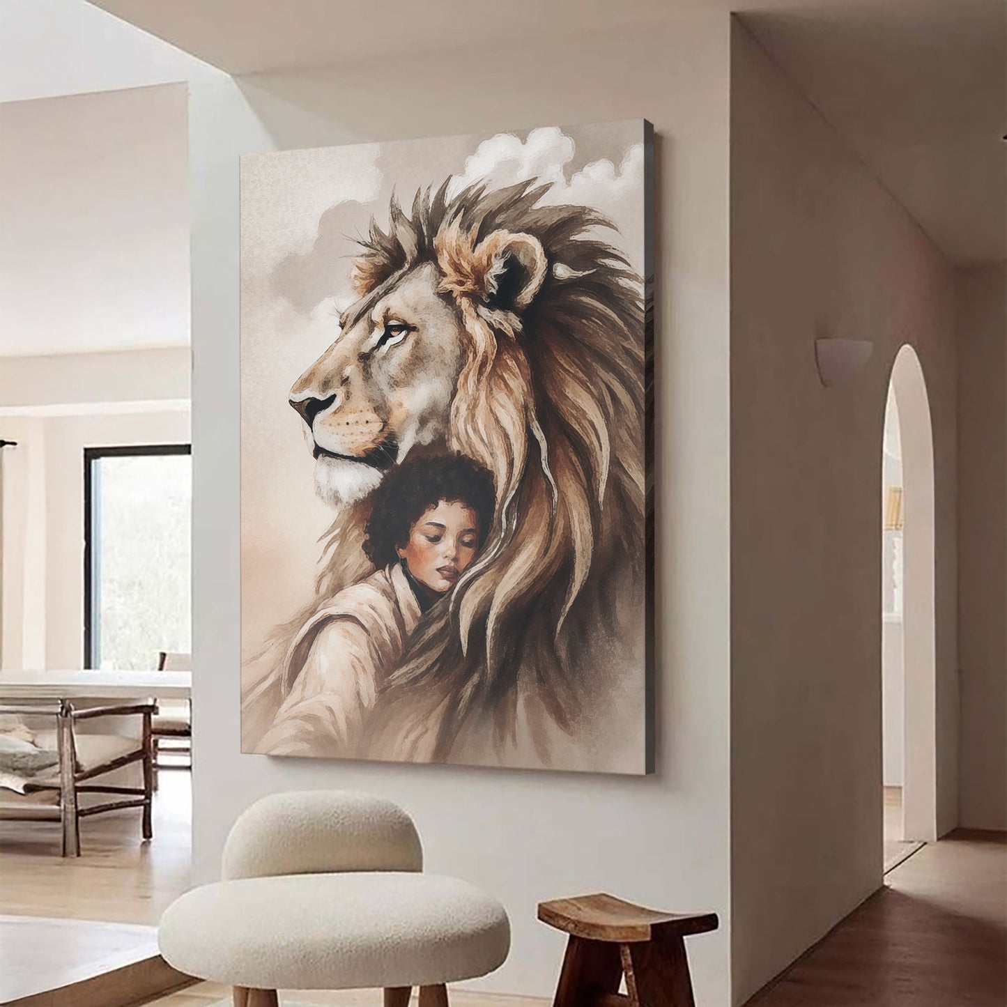 Sacred Strength — Lion & Girl Wall Art