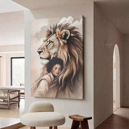 Sacred Strength — Lion & Girl Wall Art
