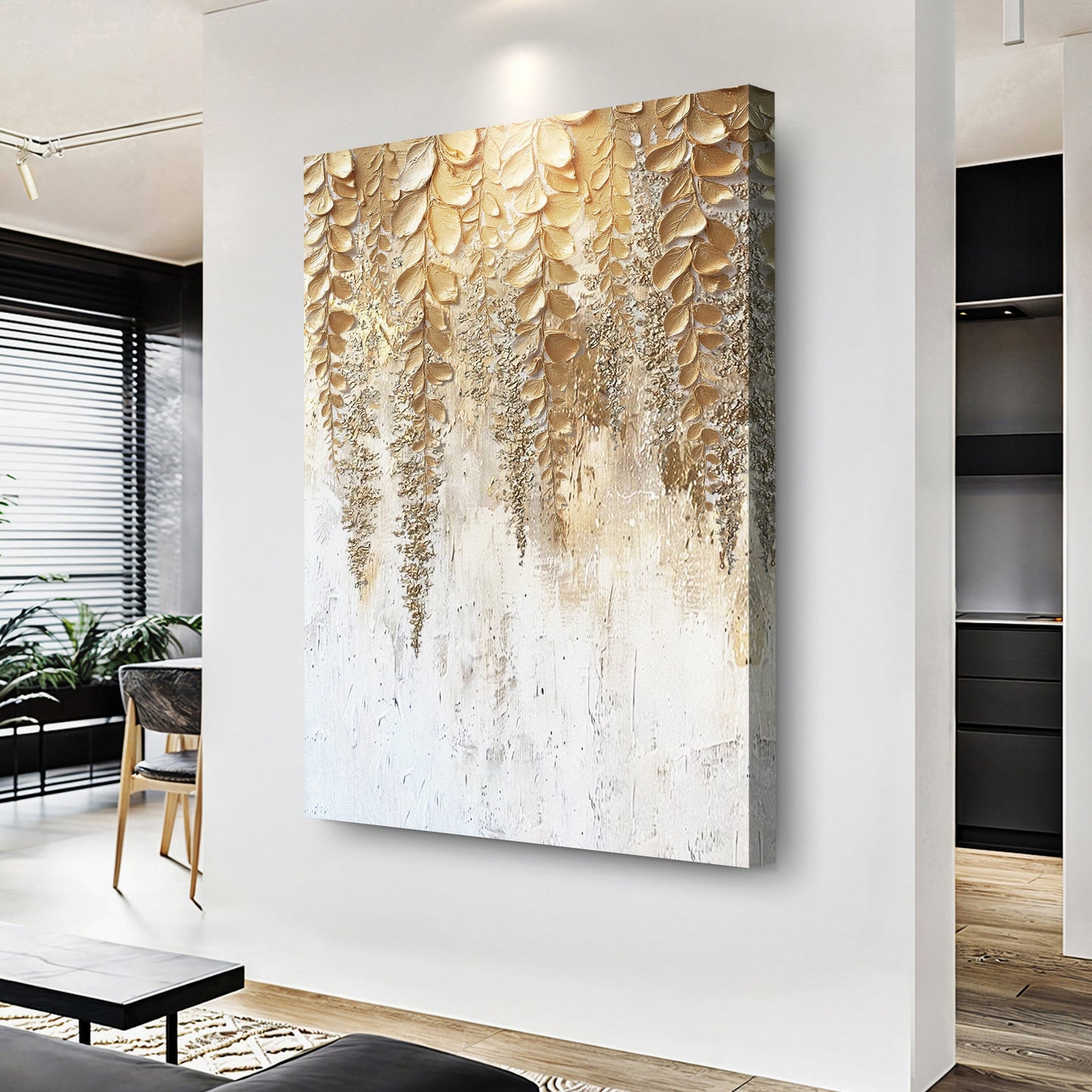 Cascading Gold Wisteria Wall Art