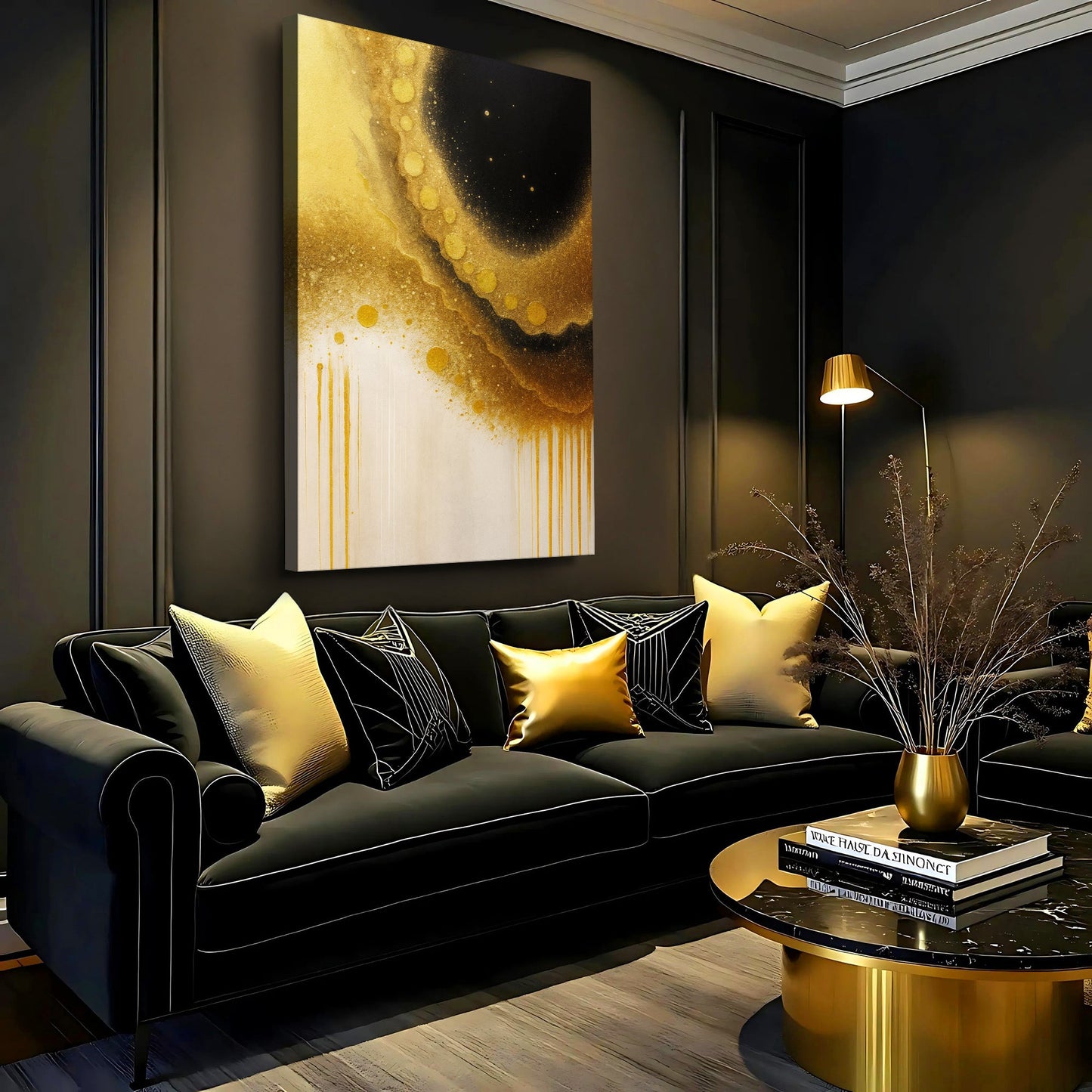 Gilded Noir Abstraction Wall Art