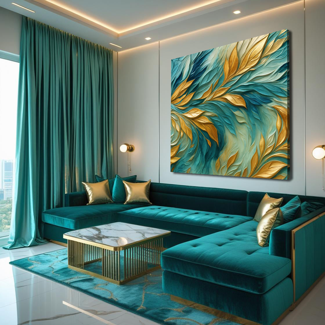 Frosted Gold and Blue Composition Wall Art