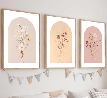 3Pcs Watercolor Wildflower Wall Art Pictures Neutral Botanical Floral Wall Decor Vintage Boho Flowers Bouquet Painting Minimalist Canvas Posters Prints for Living Room Bedroom 16x24in Unframed