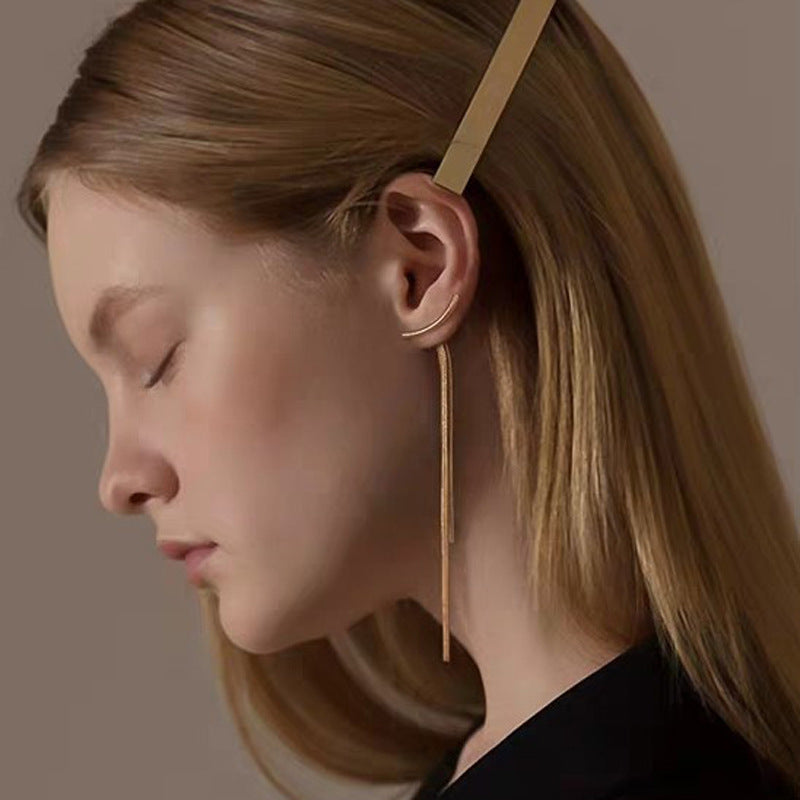 Slim Face Earrings, Bone Chain Drops, Tassel Long Earrings