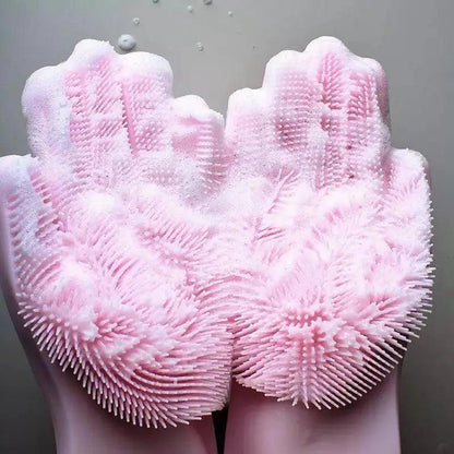 2PCS Cleaning Sponge Gloves Multifunction Silicone Cleaning Magic Gloves Dish Washing Gloves For Kitchen Household Plate Washing  Reusable Cleaning Gloves For Housework