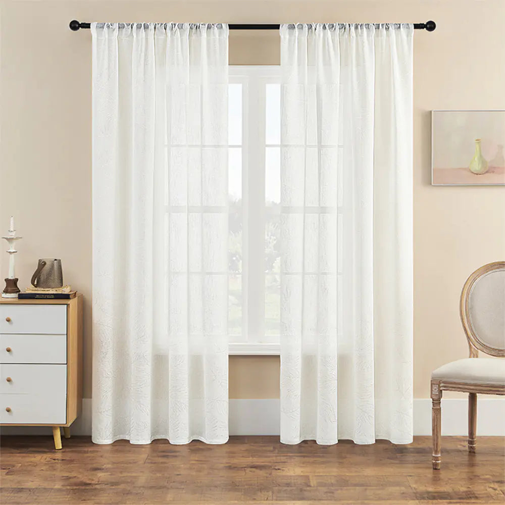 Amazon Cross-Border Sheer White Curtains with Leaf Pattern