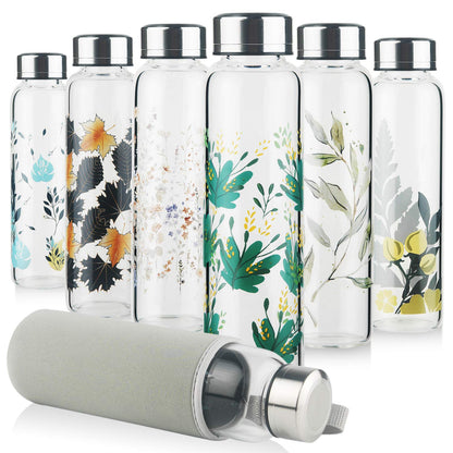 Reeho Borosilicate Glass Water Bottle Sports Glass Drinking Bottle with Neoprene Sleeve and Stainless Steel Lid 16oz / 32oz