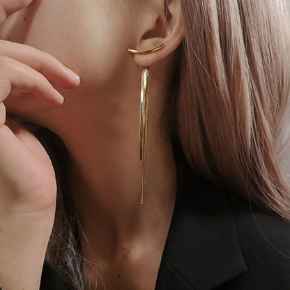 Slim Face Earrings, Bone Chain Drops, Tassel Long Earrings